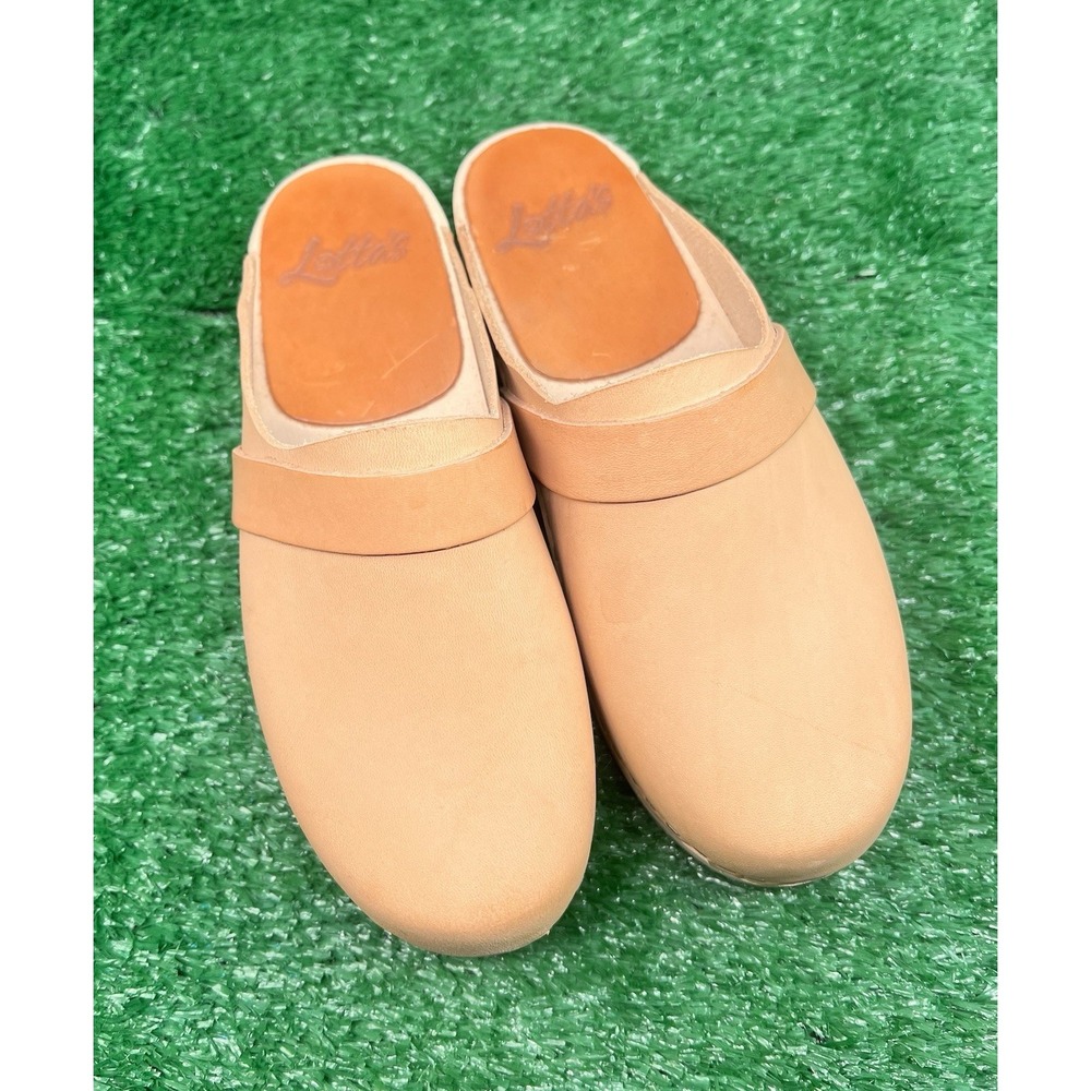 Lotta from Stockholm Swedish Clogs Wooden Sole 36 US 6 Leather Tan